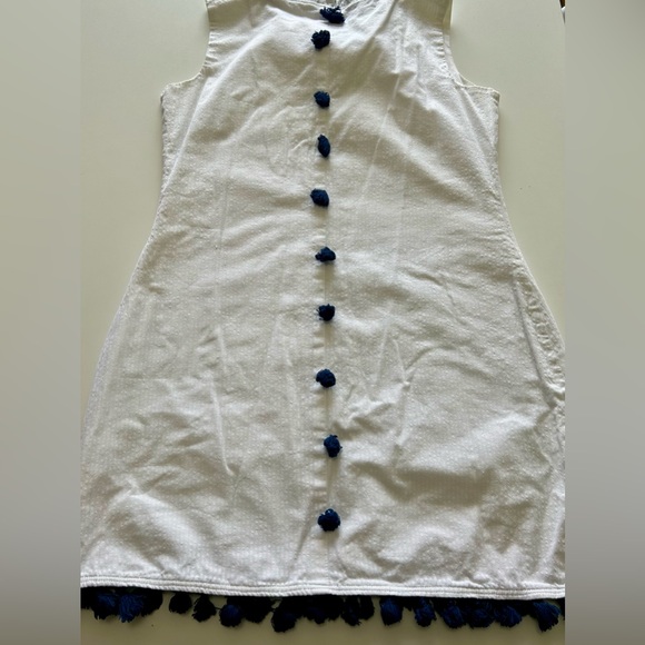 Preppy Ruffled Sleeveless White and Navy Mini Summer Dress - Picture 10 of 10